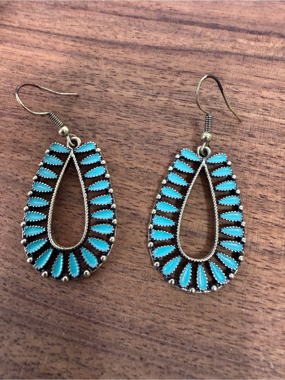 Boutique Faux Turquoise Squash Blossom Teardrop Earrings Western Boho